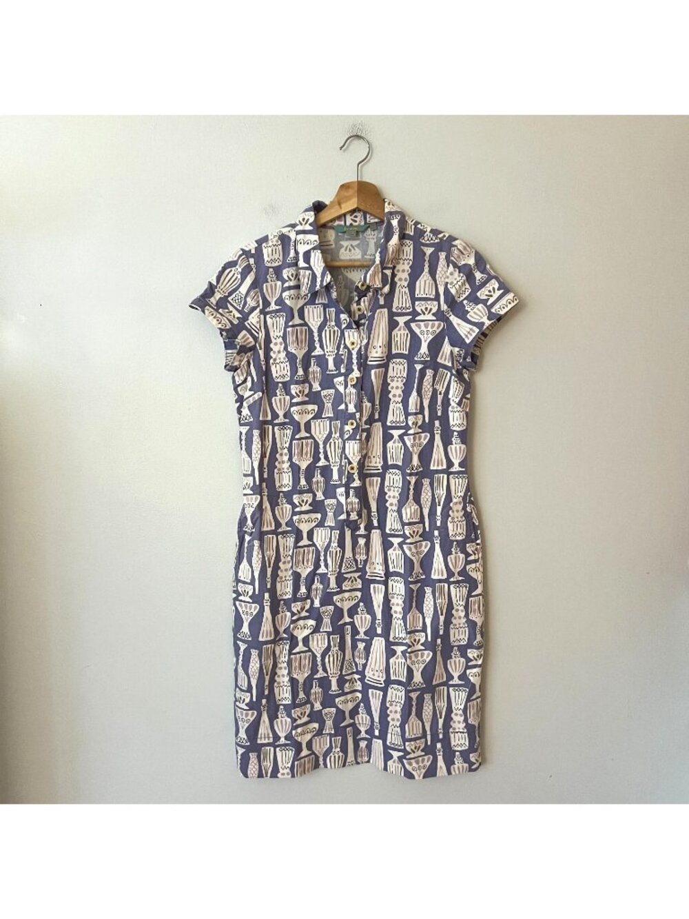 Boden Delphinium Cotton Button Up Shirt Dress Purple Vase Print Women's Size 6L